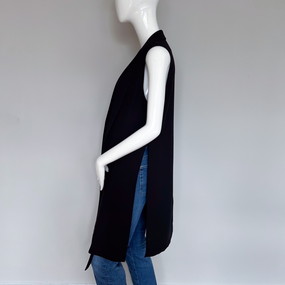 BCBG MAXAZRIA Tasha Black Long Vest Tie Open Front Duster Cardigan Sleeveless S - Picture 4 of 14